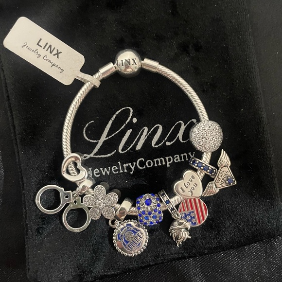 Linx Snake Chain Bracelet with Police Officer Themed Charms 925 Sterling Silver - Picture 3 of 8
